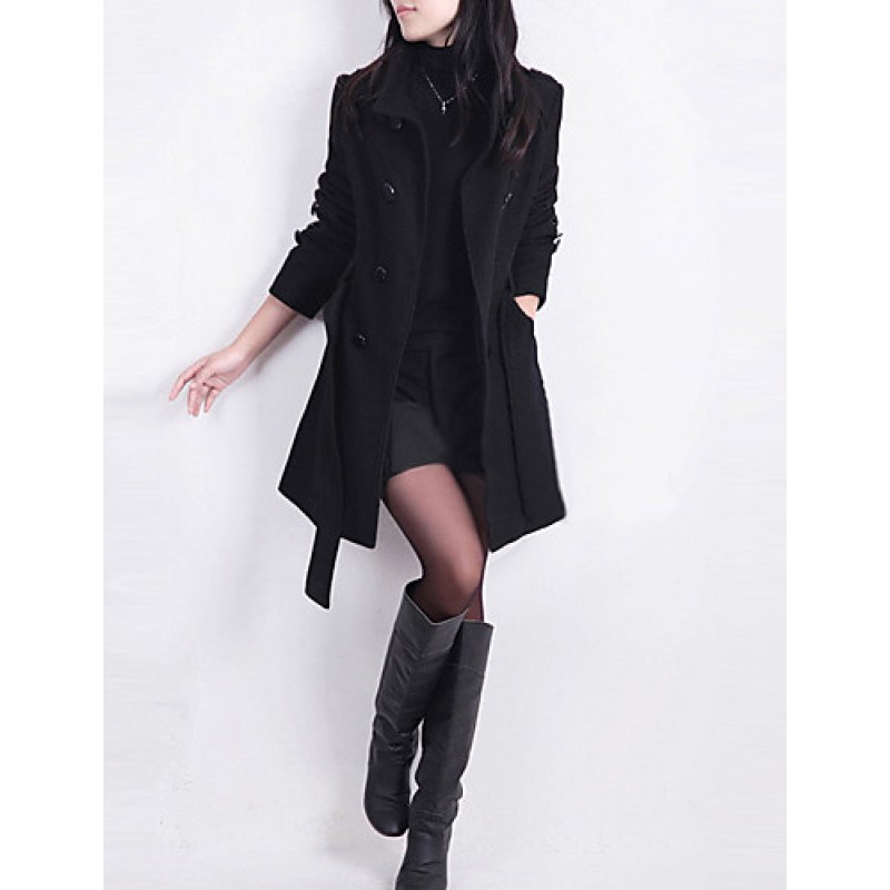 New WomenWoolen Coat Winter Slim Double Breasted Overcoat Winter Coats Long Outerwear for Women