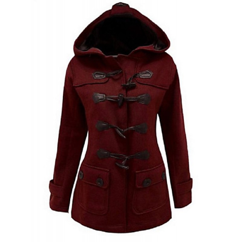 Women's Vintage Coat,Solid Hooded Long Sleeve Winter Red / Black / Gray Cotton Thick