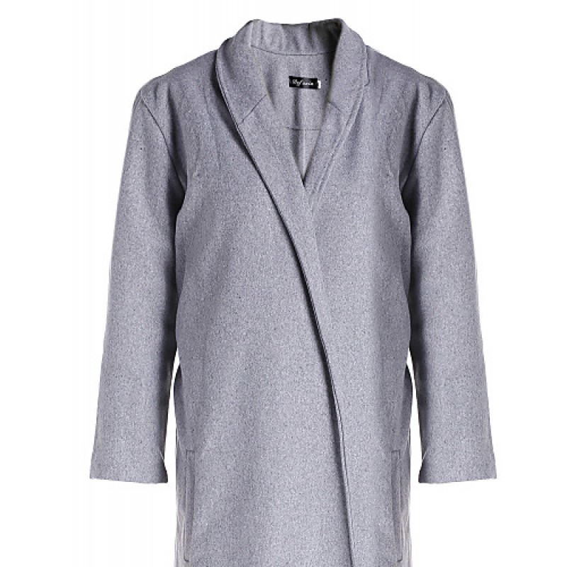 Women's Coat,Solid Shirt Collar Long Sleeve Winter Gray Wool Opaque