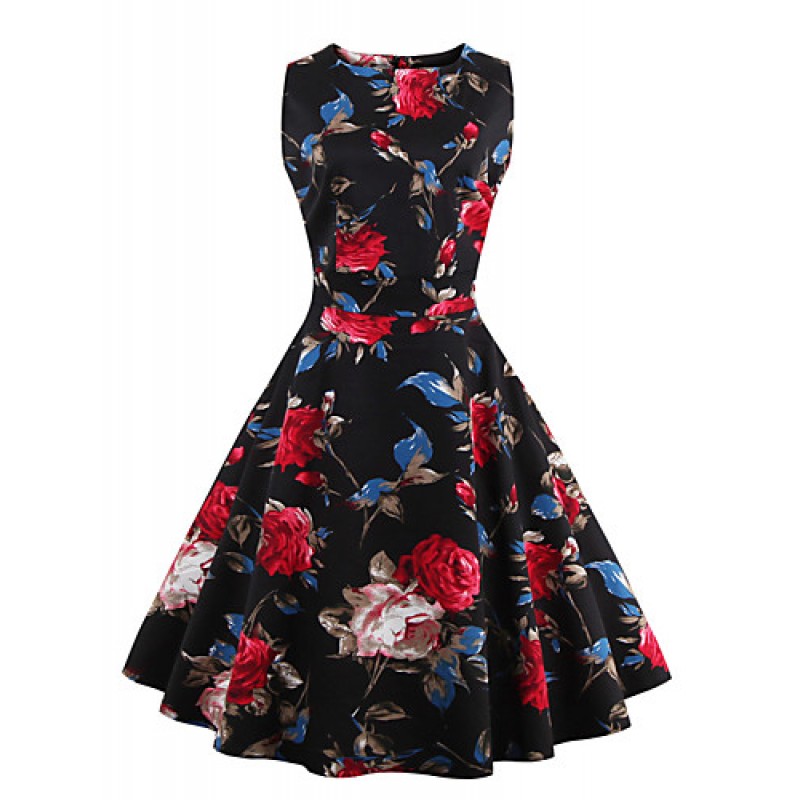 Womens Elegant Printed Vintage Style Swing Rockabilly Party Dress