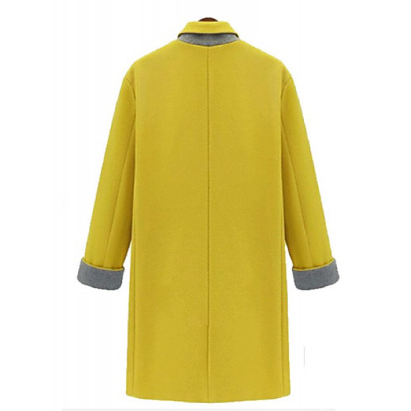 Women's Casual/Daily Simple Coat,Solid Stand Long Sleeve Winter Blue / Yellow Others Thick