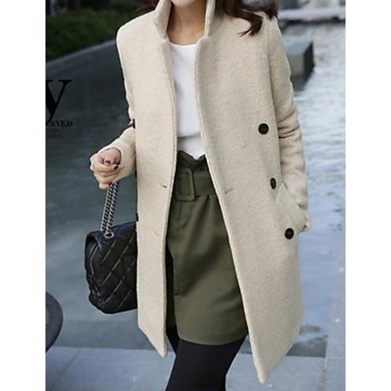 Women's Plus Size Coat,Solid Long Sleeve Winter Beige Thick