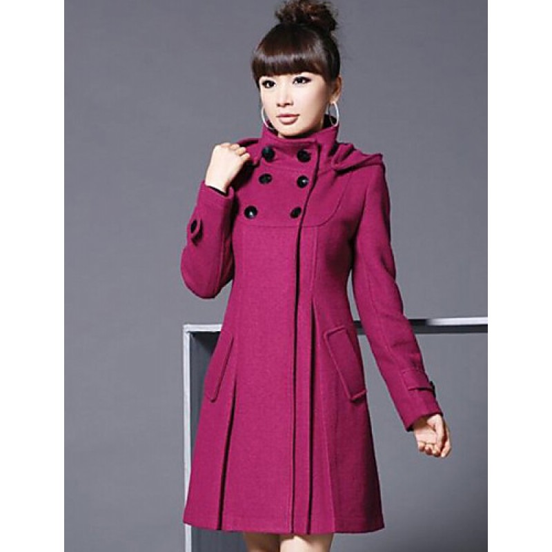 Women's Coat,Solid Long Sleeve Winter Blue / Pink / Black / Gray Wool / Cotton / Others Thick