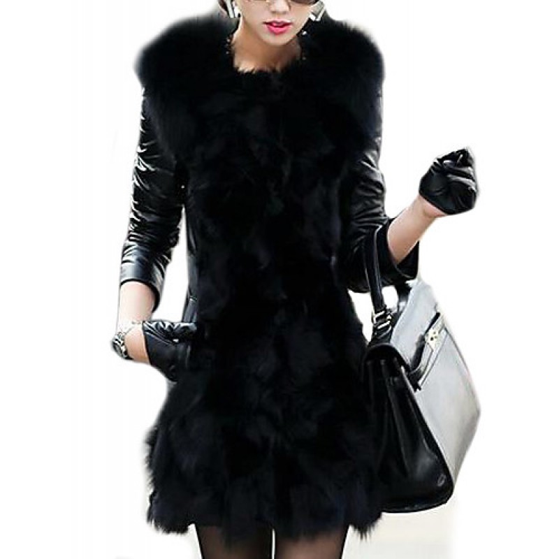 Women's Winter Fox Fur Leather Coat