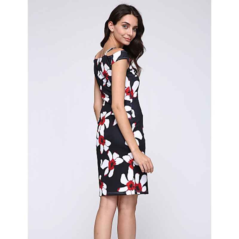 Women's Sexy Floral Bodycon Dress , V Neck Knee-length Cotton / Polyester