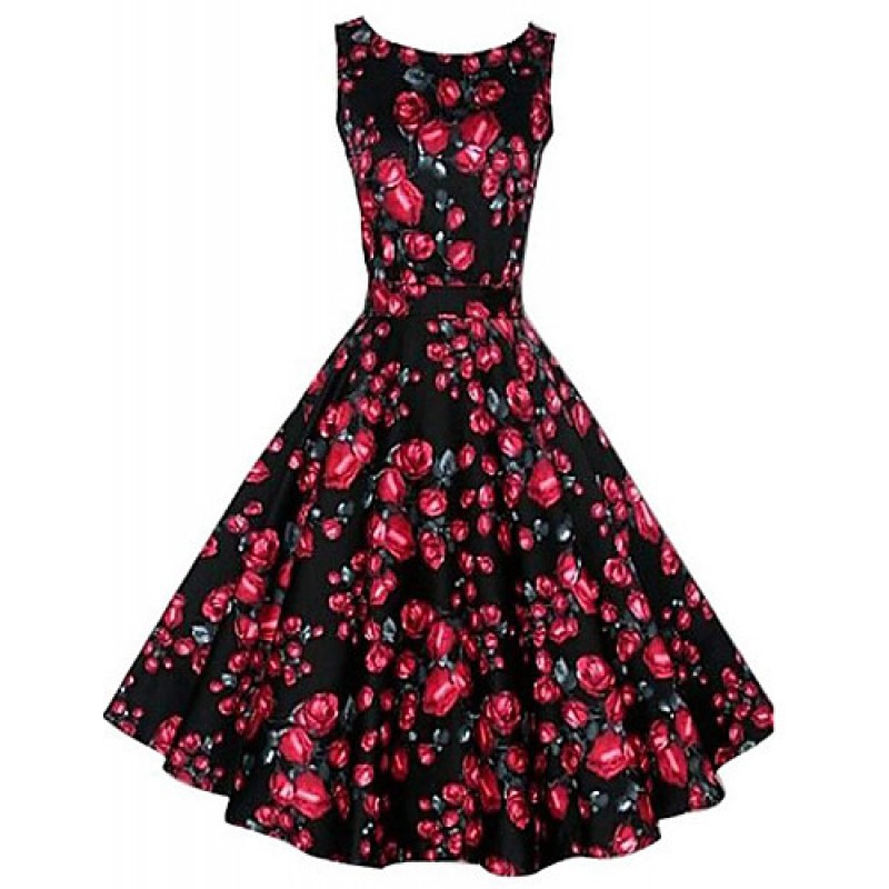 Women's Vintage/Party/Plus Sizes Flower Print 1950's Prom SwingDress (Polyester/Cotton Blends)