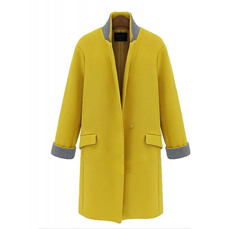 Women's Casual/Daily Simple Coat,Solid Stand Long Sleeve Winter Blue / Yellow Others Thick