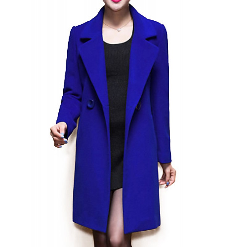 Women's Coat,Solid / Patchwork Peaked Lapel Long S...