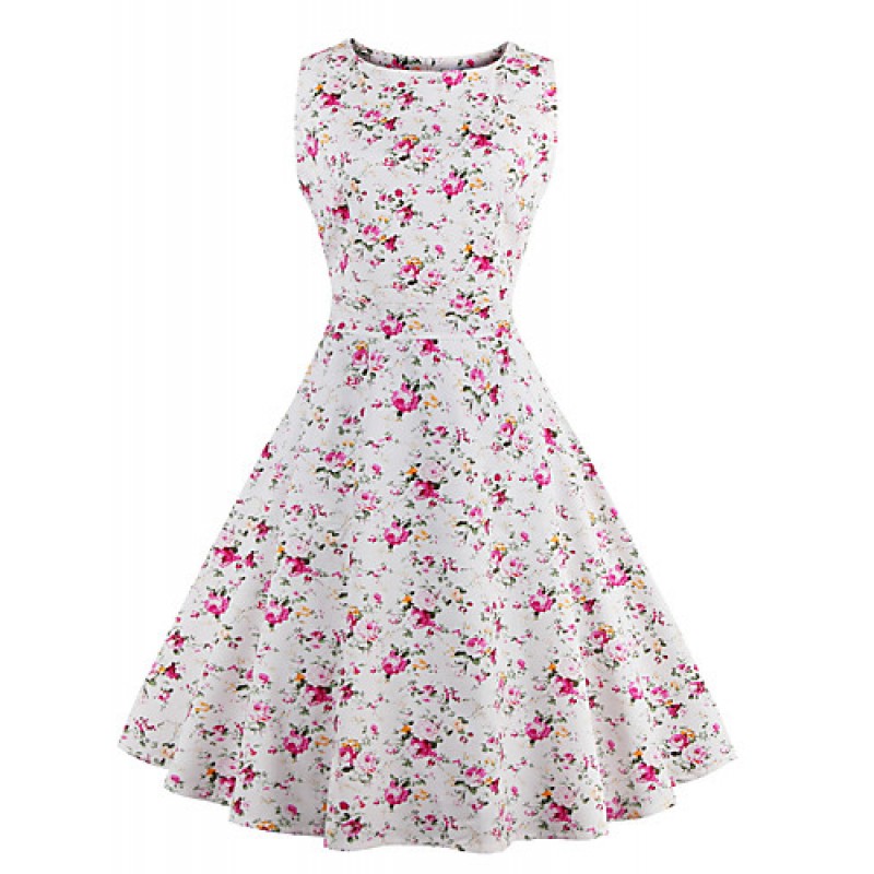 Womens Elegant Printed Vintage Style Swing Rockabilly Party Dress