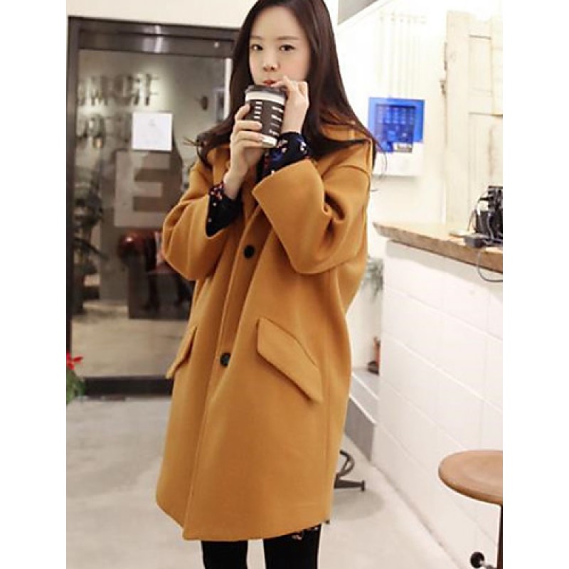 Women's Casual/Daily Simple Coat,Solid Shirt Collar Long Sleeve Winter Blue / Pink / Yellow Wool Thick