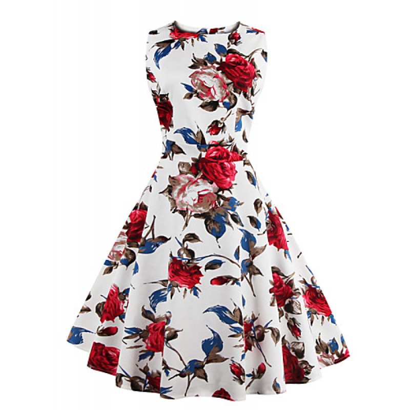 Womens Elegant Printed Vintage Style Swing Rockabilly Party Dress