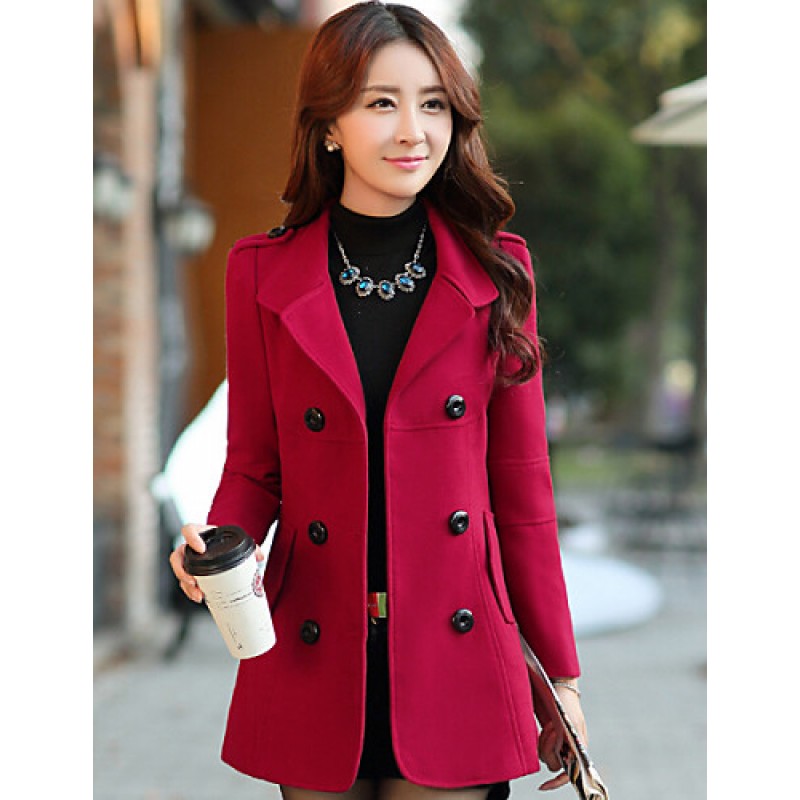 Women's Vintage Coat,Solid Shirt Collar Long Sleeve Winter Blue / Red / Yellow Wool / Cotton / Others Thick