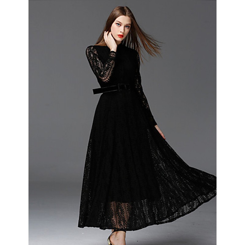  Women's Work Vintage DressSolid Stand Maxi Long S...