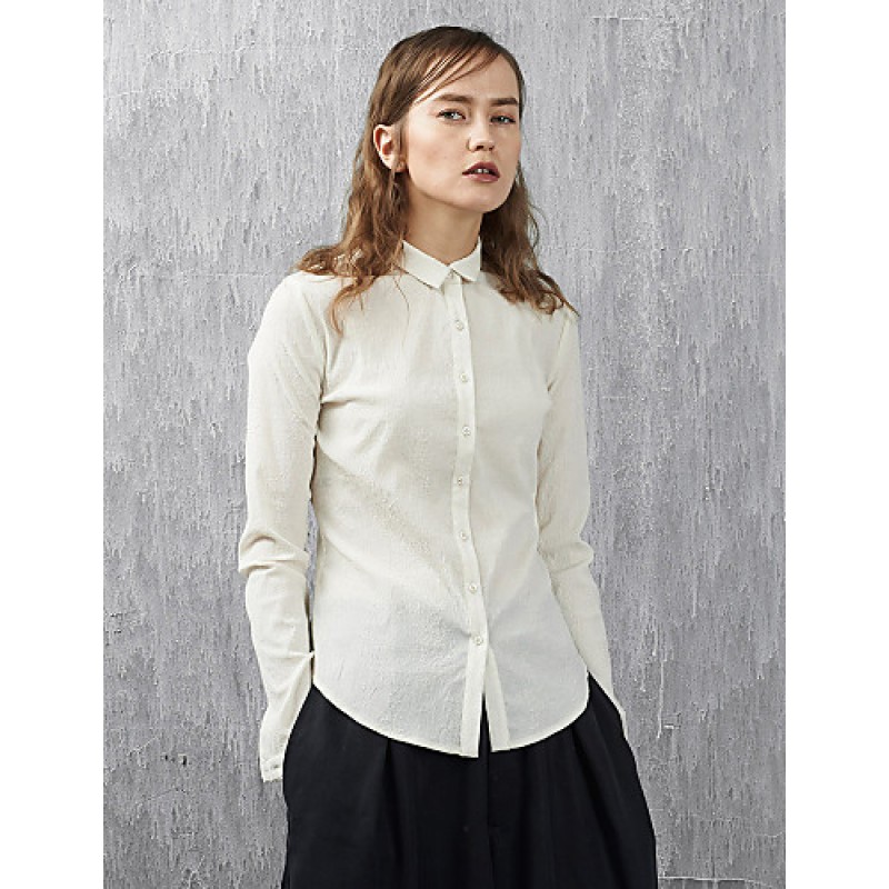 Women's Casual/Daily Simple Spring / Fall ShirtSolid Shirt Collar Long Sleeve White Cotton / Nylon Medium