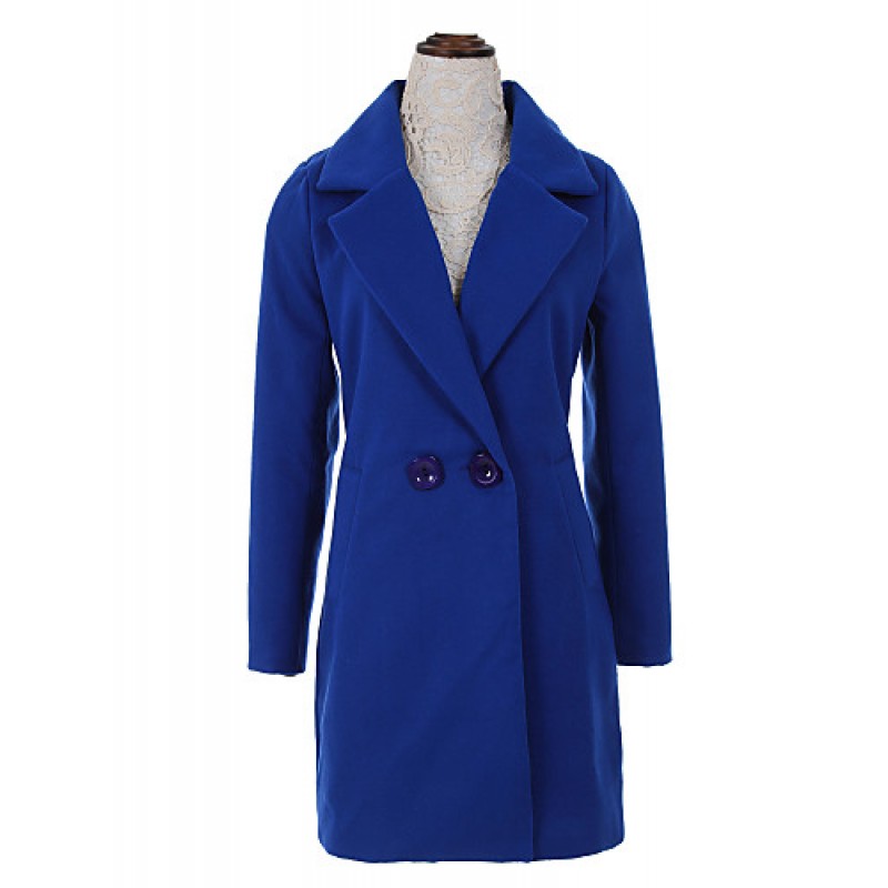 Women's Coat,Solid / Patchwork Peaked Lapel Long Sleeve Winter Blue / Black / Yellow Wool / Others Thick