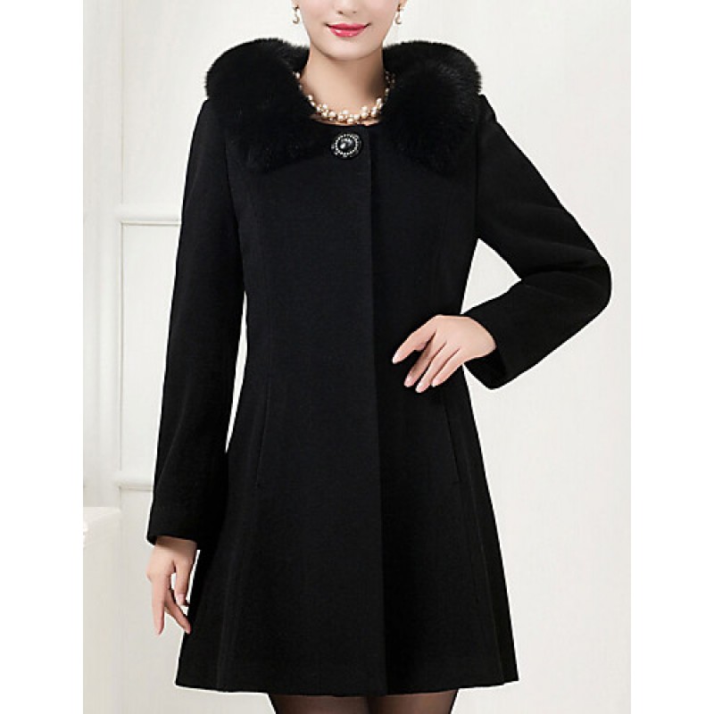 Women's Plus Size Coat,Solid Shirt Collar Long Sle...