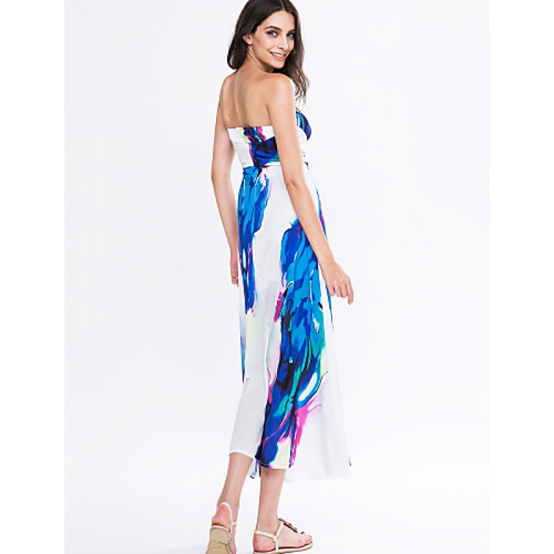 Women's Sexy / Party / Cocktail Floral Flapper Dress , Strapless Maxi Rayon