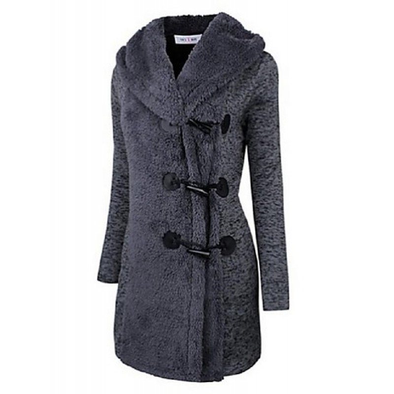 Women's Going out / Casual/Daily /Street chic / Chinoiserie Coat,Solid V Neck Long Sleeve Winter Blue BN0889