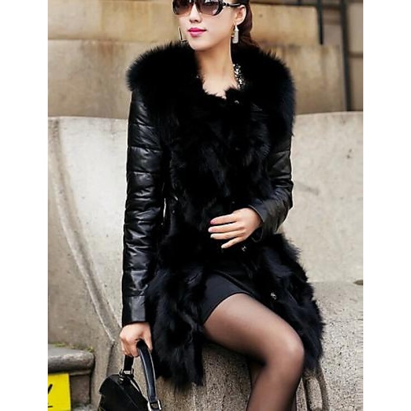 Women's Winter Fox Fur Leather Coat