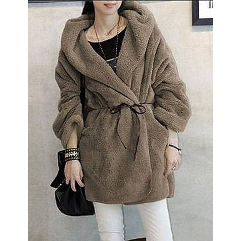 Winter Women's Solid Color Multi-color Coats & Jackets , Sexy / Casual / Work Crew Neck Long Sleeve