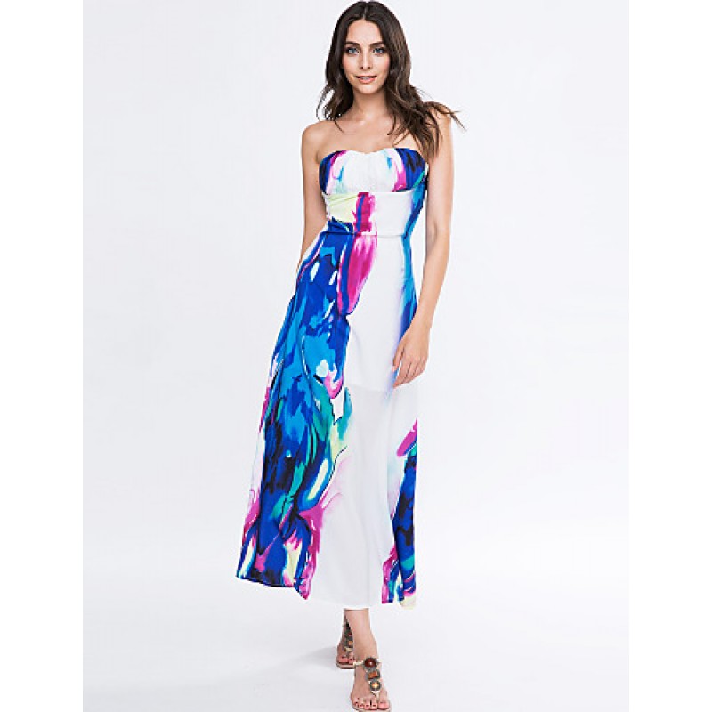 Women's Sexy / Party / Cocktail Floral Flapper Dress , Strapless Maxi Rayon