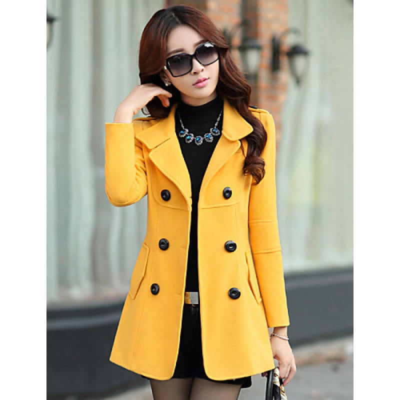 Women's Vintage Coat,Solid Shirt Collar Long Sleeve Winter Blue / Red / Yellow Wool / Cotton / Others Thick