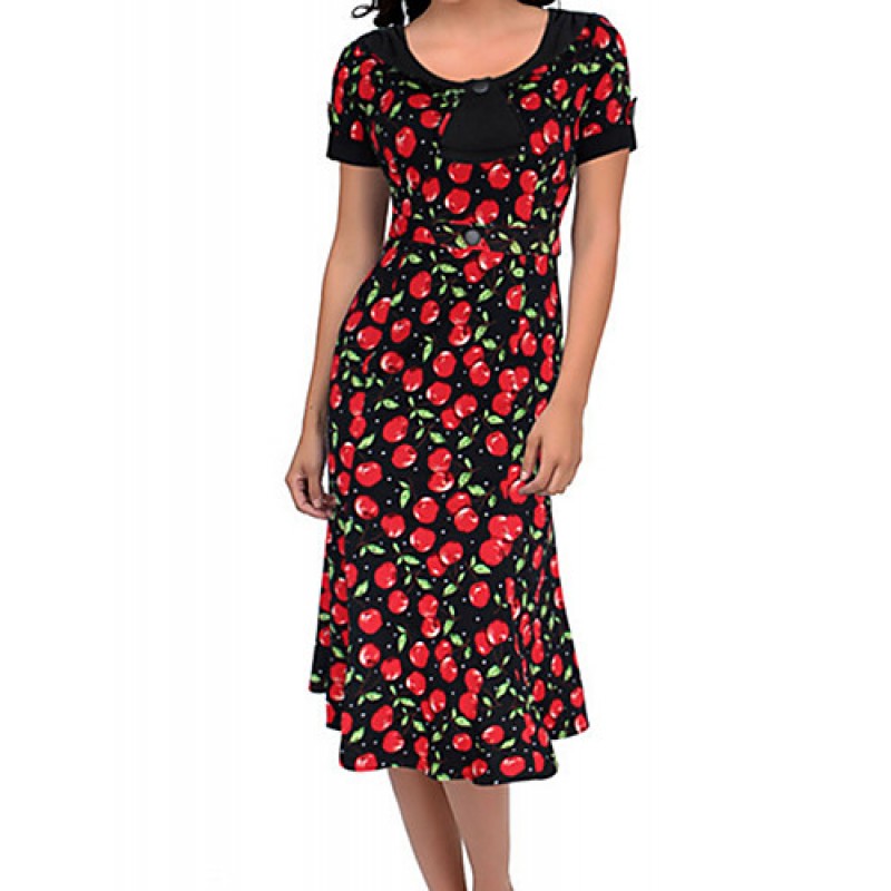 Women's Work Plus Size Dress,Print Round Neck Knee...