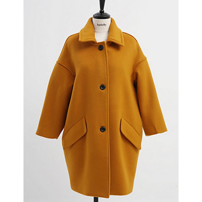 Women's Casual/Daily Simple Coat,Solid Shirt Colla...